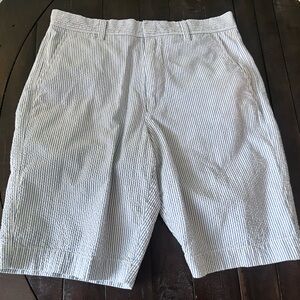 Y2K VINTAGE J. CREW SEERSUCKER MEN'S SHORTS BLUE WHITE STRIPS SIZE 30 GOLF BEACH